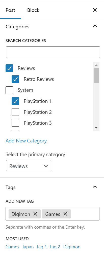 Categories and Tags